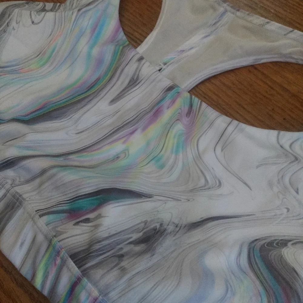 Athleta SPORTS BRA Women Sz LARGE Marble Design - Picture 2 of 5